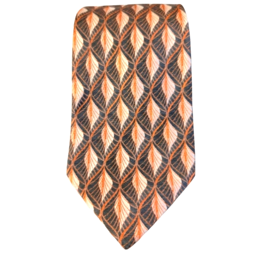 DeSantis Collection Men's Silk Tie Gray Orange Leaf - Made in Italy Classic 90's
